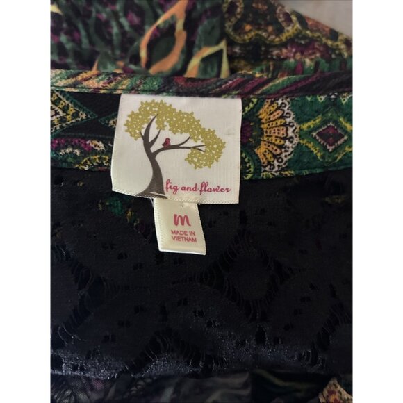 Fig and Flower Wome's Size M Boho Patchwork Print Peasant Blouse Tie Neck - Picture 5 of 7